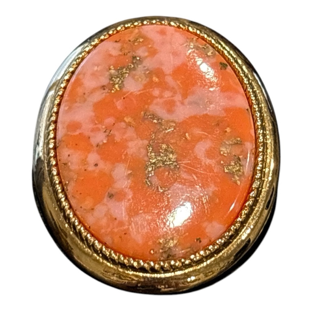 Sarah Coventry Coraline Vintage Pendant Brooch 1974 Orange Oval Gold Frame YM